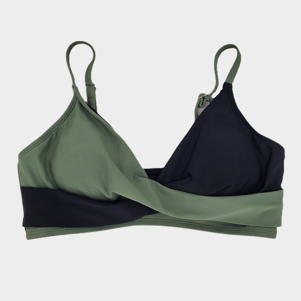 Cupshe Womens Medium Twist Front Bikini Top Olive Green Black Colorblock New